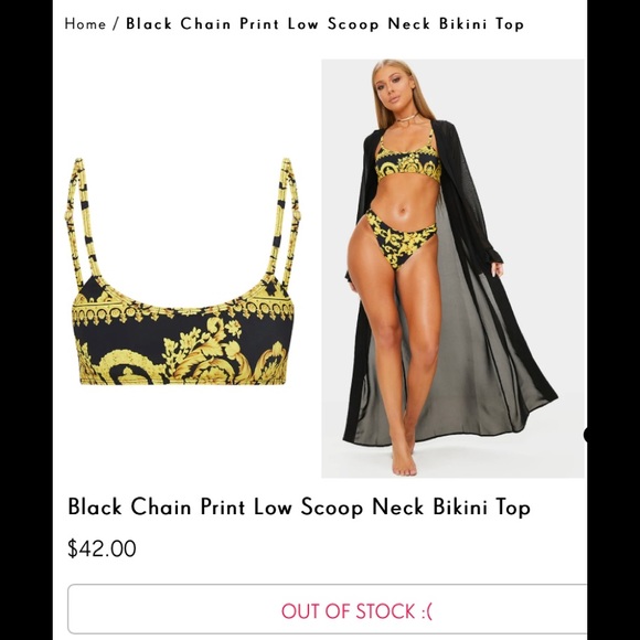 Black Chain Print Low Scoop Neck Bikini Top - Picture 8 of 8